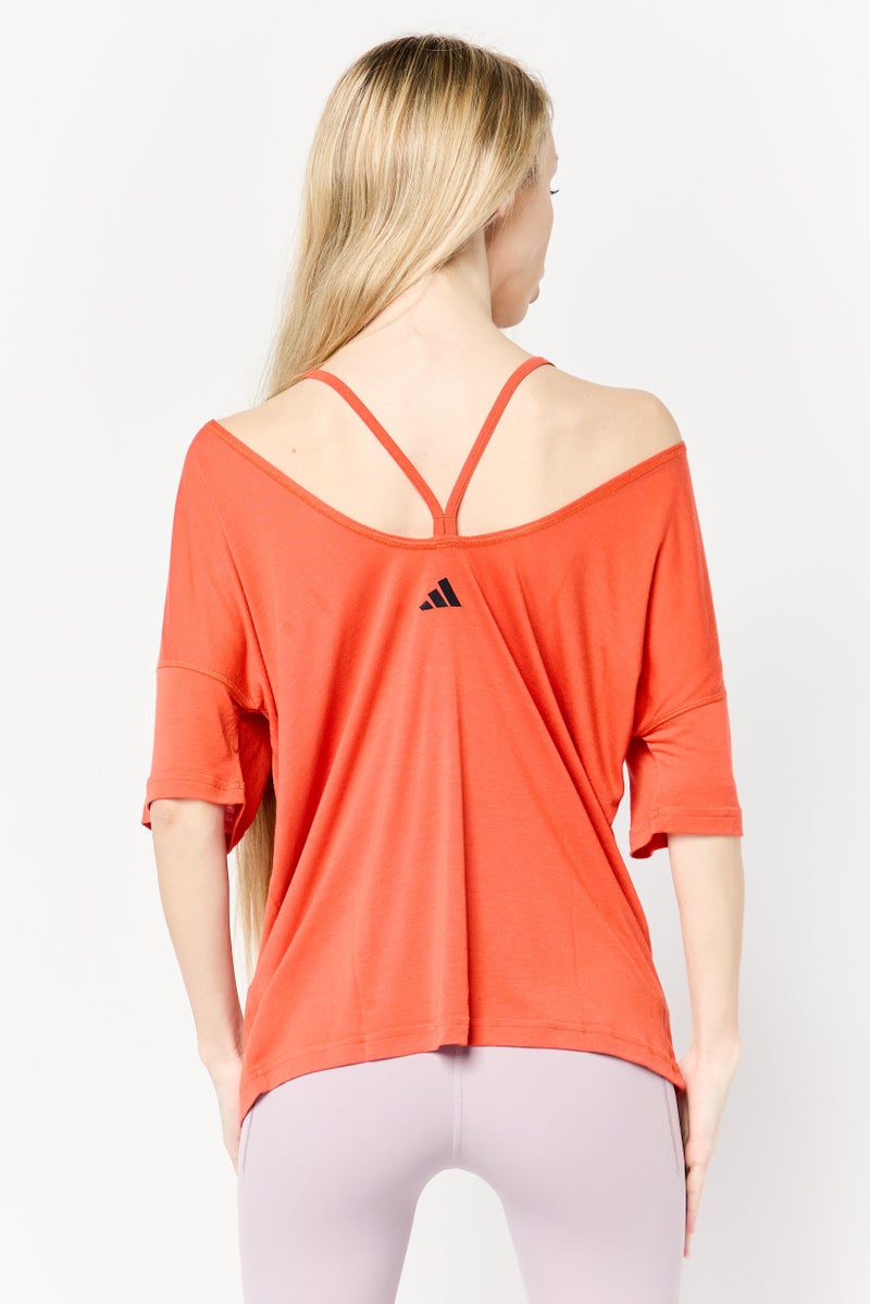 Adidas Women Sportswear Fit Short Sleeve Yoga Tops, Dark Orange  - Image 3