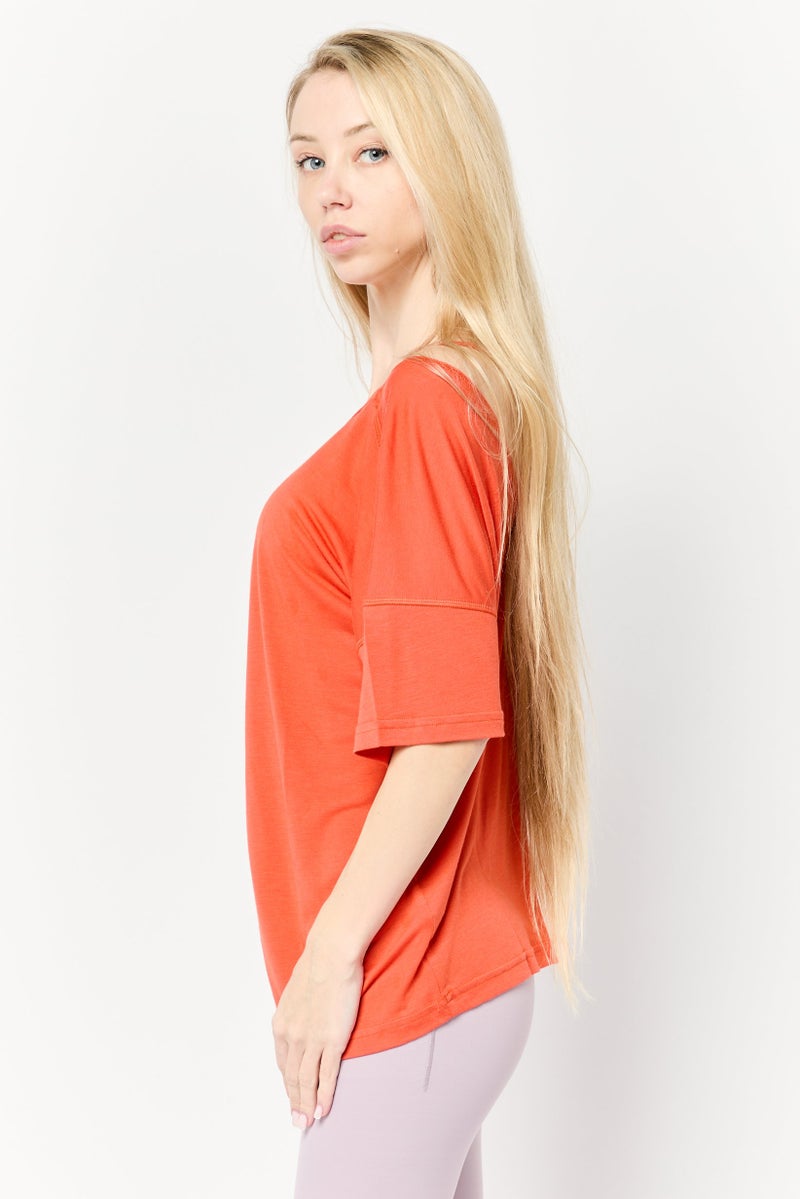 Adidas Women Sportswear Fit Short Sleeve Yoga Tops, Dark Orange  - Image 2