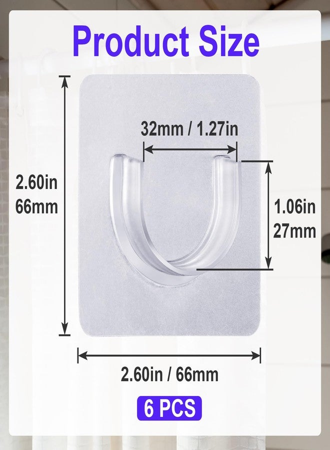 Mxxipp 6pcs Self-Adhesive Shower Rod Holder, Clear Invisible Curtain Rod Bracket, No Drilling Wall Mount Tension Rod Retainer for Bathroom Kitchen Bedroom - Image 2