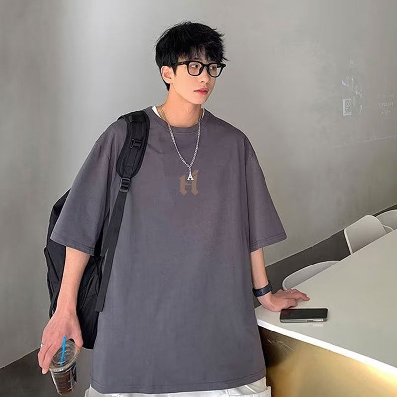 Cotton Short-Sleeved T-Shirt Men'S 2023 Fashion Brand Vintage Hong Kong Style Loose Oversize Half Sleeve - Image 4
