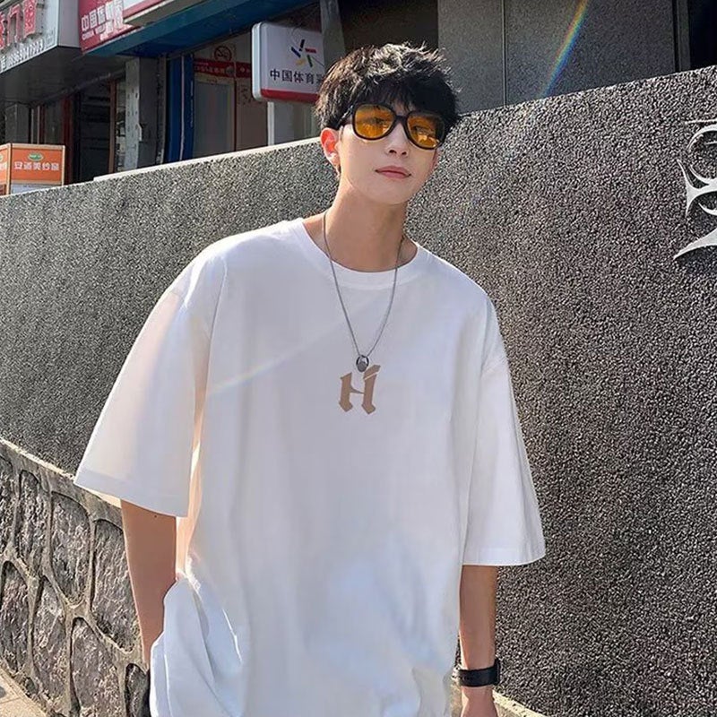 Cotton Short-Sleeved T-Shirt Men'S 2023 Fashion Brand Vintage Hong Kong Style Loose Oversize Half Sleeve - Image 2