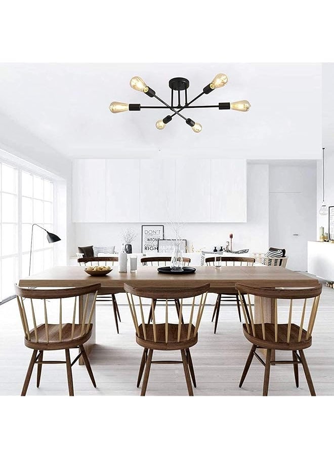 erorex - Semi Flush Mount Ceiling Light Contemporary Sputnik Chandelier Lighting Farmhouse Kitchen Light Fixtures For Dining Room Living Room Bedroom Foyer Black - Image 1