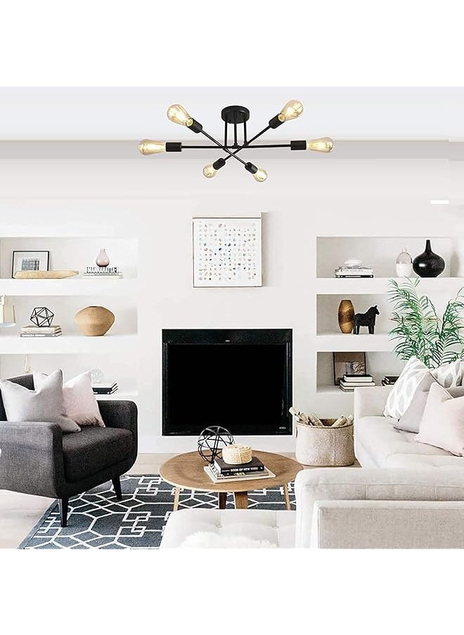erorex - Semi Flush Mount Ceiling Light Contemporary Sputnik Chandelier Lighting Farmhouse Kitchen Light Fixtures For Dining Room Living Room Bedroom Foyer Black - Image 1