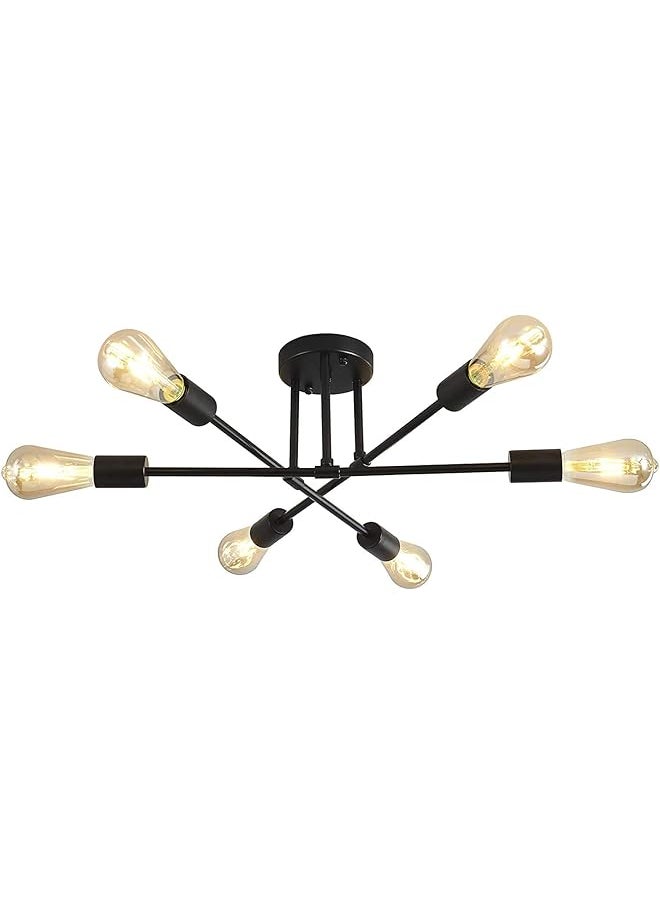 erorex - Semi Flush Mount Ceiling Light Contemporary Sputnik Chandelier Lighting Farmhouse Kitchen Light Fixtures For Dining Room Living Room Bedroom Foyer Black - Image 1