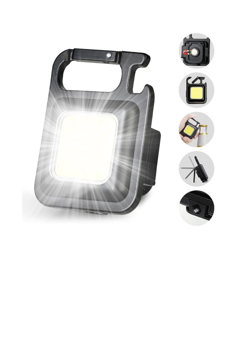 Generic - COB LED Handheld Flashlight 1000 Lumens High Brightness Portable USB Rechargeable Flashlight 3 Lighting Modes with Foldable Bracket Bottle Opener for Fishing Camping Square Design - Image 1