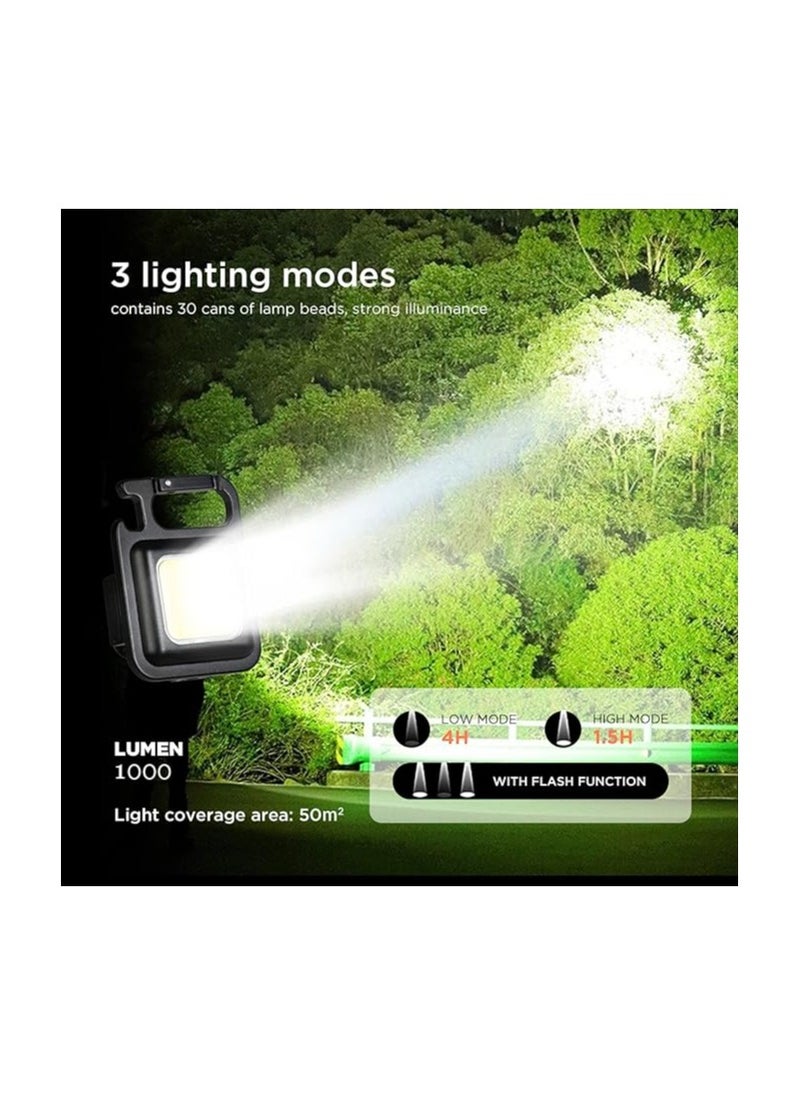 Generic - COB LED Handheld Flashlight 1000 Lumens High Brightness Portable USB Rechargeable Flashlight 3 Lighting Modes with Foldable Bracket Bottle Opener for Fishing Camping Square Design - Image 1