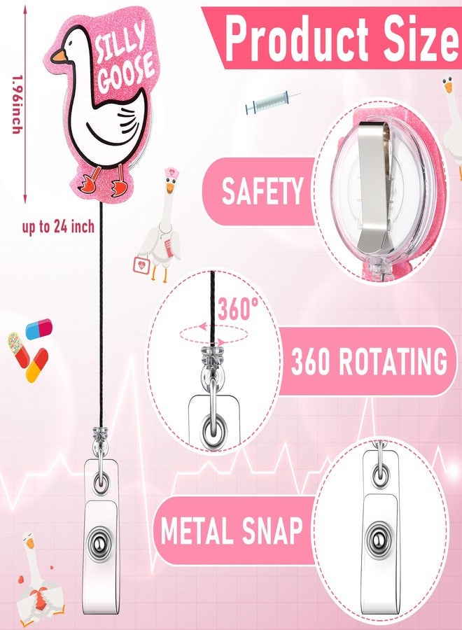 Knitgrip 8 Pcs Coquette Funny Goose Badge Reel Retractable Badge Reel for ID Card Cute Alligator Clip Accessories for Nurse Medical Worker Office School Teacher (Funny Goose Theme, Acrylic) - Image 2