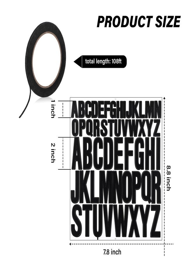 Fuyoooo 312Pcs 2+1 Inch Whiteboard Letter with 6 Roll 1/8'' 108ft Whiteboard Thin Tape Self Adhesive Alphabet Sticker Pinstripe Graphic Chart Tape Stick on Letter for Back to School Classroom(Black) - Image 2
