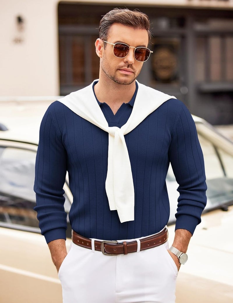 NORTHWIND Men's Cotton Full Sleeve Collar Polo Sweater for Man Rib Knitted Sweaters for Men Winter Pullover Sweater for Men (in, Alpha, L, Ink Navy) - Image 3