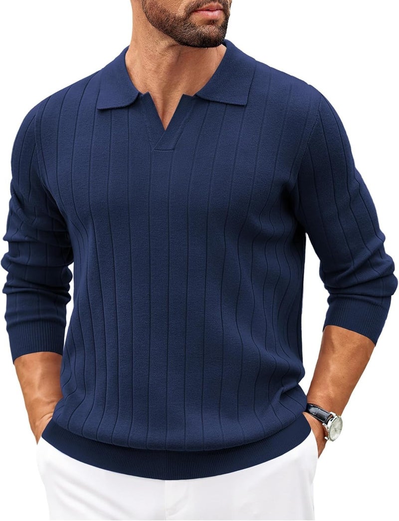NORTHWIND Men's Cotton Full Sleeve Collar Polo Sweater for Man Rib Knitted Sweaters for Men Winter Pullover Sweater for Men (in, Alpha, L, Ink Navy) - Image 1