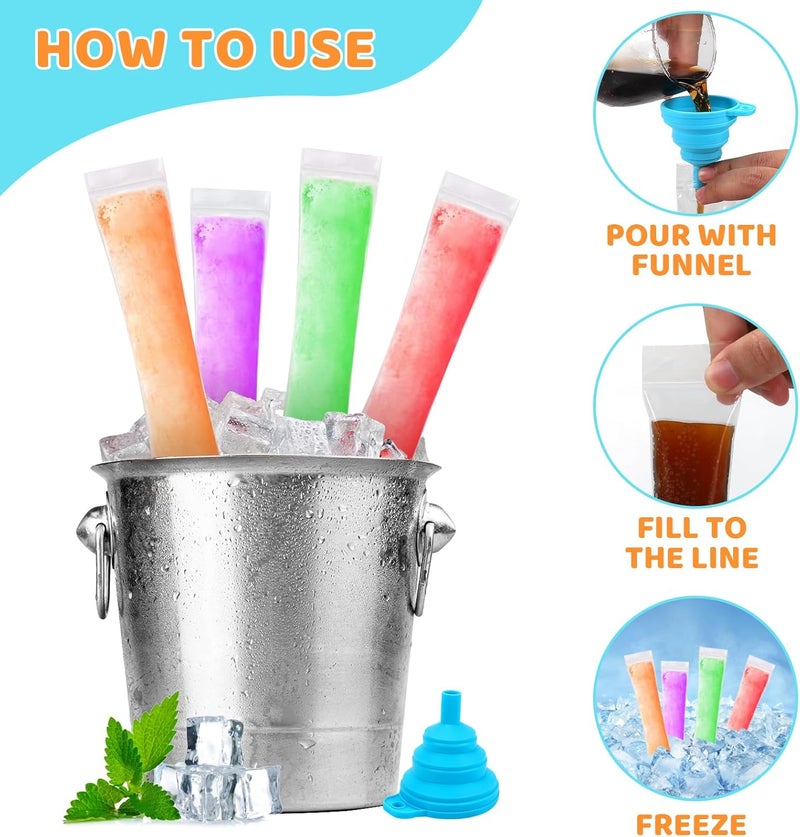 Wercokt 300 Disposable Ice Popsicle Mold Bags Comes With A Funnel, BPA Free Freezer Tubes, Healthy Snack Yogurt Stick Juice Fruit Smoothies Ice Freezing - Image 3