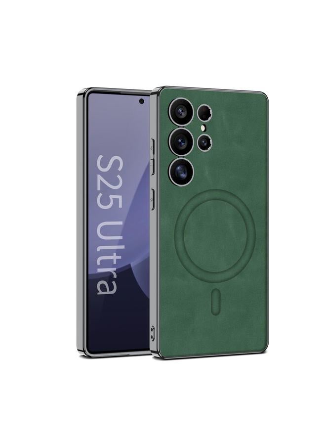 Case For Samsung Galaxy S25 Ultra 5G Plating Leather Built-in MagSafe Frosted Phone Case