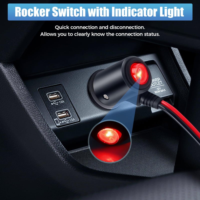Thlevel 12V Cigarette Lighter Male Plug Replacement with On Off Switch and Leads 1.8FT 14AWG Cigarette Lighter Adapter Extension Cable For Car Truck Motorcycle - Image 3