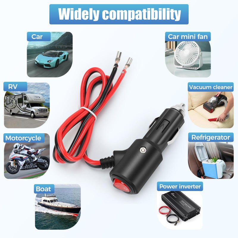 Thlevel 12V Cigarette Lighter Male Plug Replacement with On Off Switch and Leads 1.8FT 14AWG Cigarette Lighter Adapter Extension Cable For Car Truck Motorcycle - Image 4