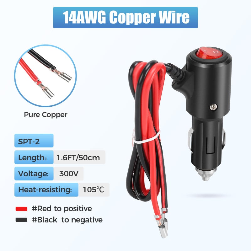Thlevel 12V Cigarette Lighter Male Plug Replacement with On Off Switch and Leads 1.8FT 14AWG Cigarette Lighter Adapter Extension Cable For Car Truck Motorcycle - Image 5