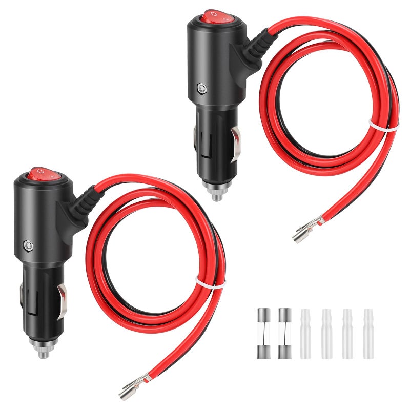 Thlevel 12V Cigarette Lighter Male Plug Replacement with On Off Switch and Leads 1.8FT 14AWG Cigarette Lighter Adapter Extension Cable For Car Truck Motorcycle - Image 1