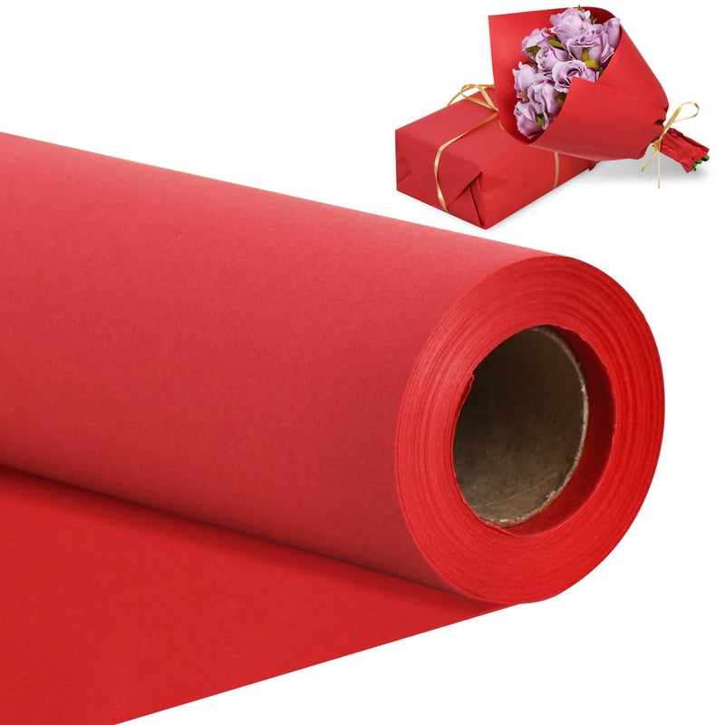 BEISHIDA Red Gift Wrapping Paper Roll, 15in X 32ft Kraft Bulletin Board Paper Gift Wrap for Christmas Mother's Day Valentine's Day Graduation, Flower Wrap - Image 1