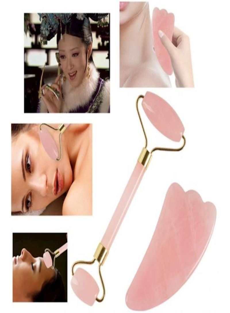 2 PCS Portable Jade Facial Massage Roller Pink