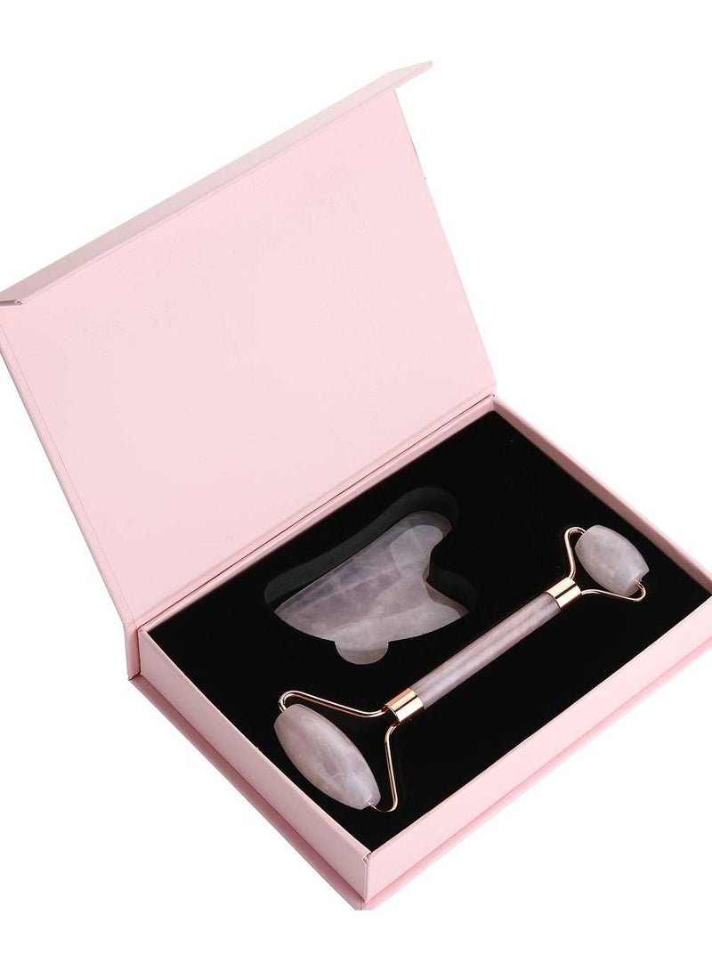 2 PCS Portable Jade Facial Massage Roller Pink