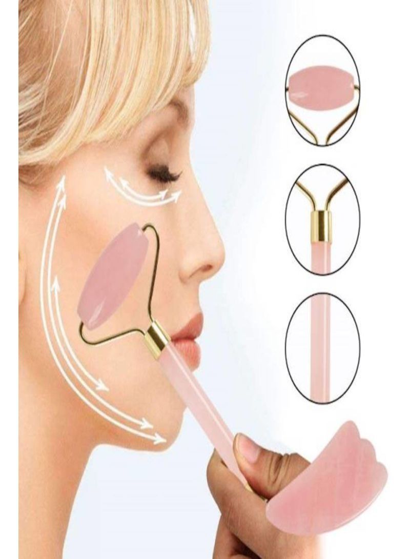 2 PCS Portable Jade Facial Massage Roller Pink