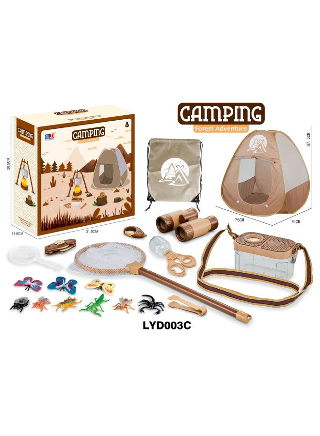 Simulation Outdoor Camping Tent Children Play House Picnic Tableware Camping Adventure Storage Mat Suit Toys-Color:Tent + Drawstring Pocket + Insect Box 21/PCS - Image 1