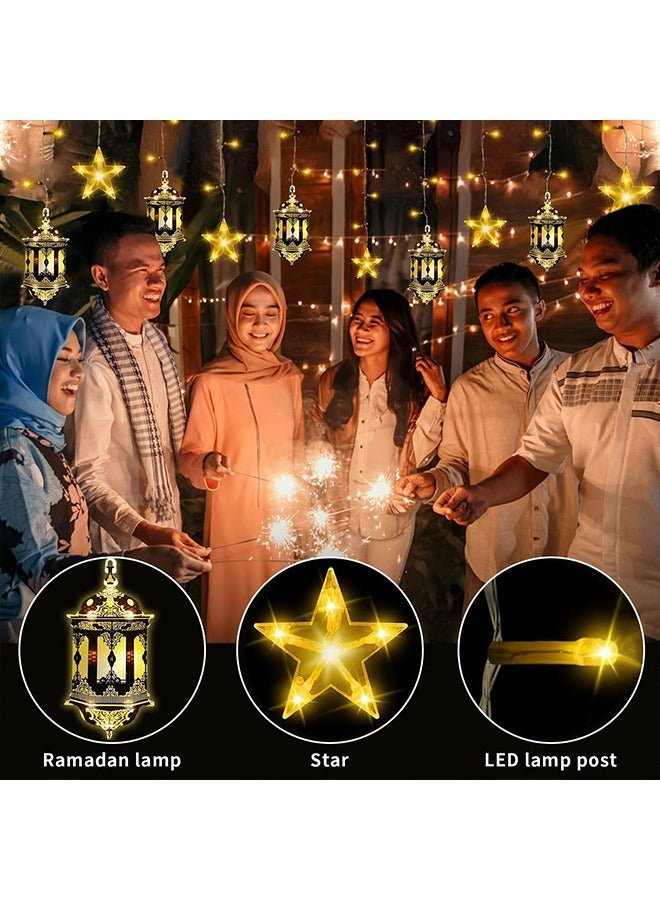 يواوليتي أضواء رمضان ، أضواء فانوس رمضان ، زينة رمضان ، شنقا أضواء ليد ستار فانوس للخارجية أو في الأماكن المغلقة نافذة الجدار(5 نجوم أضواء و 5 أضواء فانوس) - Image 2