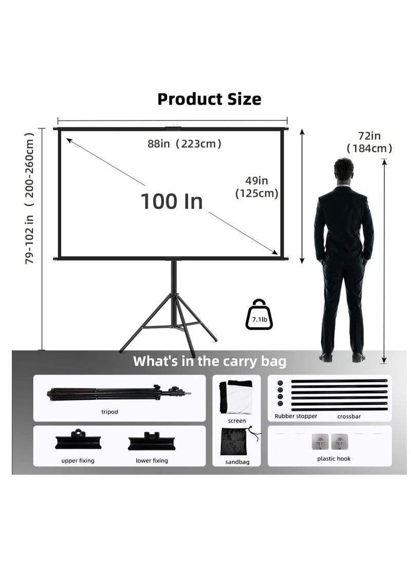FlashHawk - 2-in-1 100 inch 16:9 Portable Foldable Projection Screen, Soft Curtain,  with Tripod Stand and Carrying Bag, for Indoor/Outdoor/Home Theater/Backyard Cinema/Travel - Image 1
