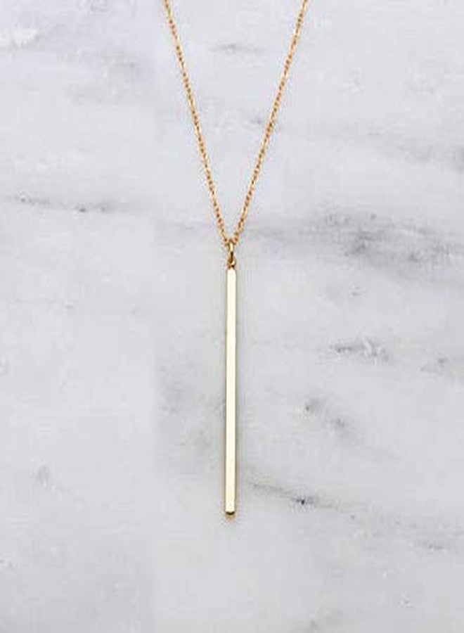 CULOVITY Simple Bar Pendant Necklace Long Lariat Chain for Women, 2.4" Pendant 35" Chain 1Pcs - Image 4