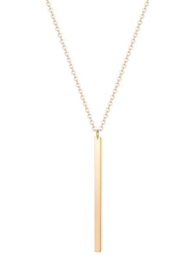 CULOVITY Simple Bar Pendant Necklace Long Lariat Chain for Women, 2.4" Pendant 35" Chain 1Pcs - Image 1