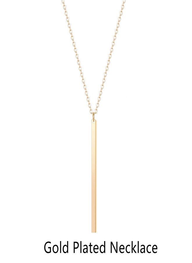 CULOVITY Simple Bar Pendant Necklace Long Lariat Chain for Women, 2.4" Pendant 35" Chain 1Pcs - Image 2