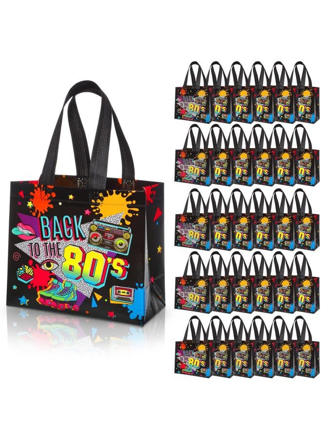 Blosssound 30 Pcs 80s Party Favor Bags Bulk Back to the 80's Nonwoven Gift Tote Bags Hip Hop Candy Goodie Treat Wrapping for Retro 1980s Theme Neon Disco Rock Hippie Birthday Party Supplies Decoration - Image 1