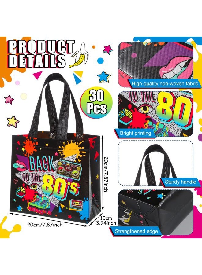 Blosssound 30 Pcs 80s Party Favor Bags Bulk Back to the 80's Nonwoven Gift Tote Bags Hip Hop Candy Goodie Treat Wrapping for Retro 1980s Theme Neon Disco Rock Hippie Birthday Party Supplies Decoration - Image 2