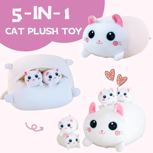 Gudisi Cat Plush Stuffed Animals with 4 Kitties Plushies16 Soft Jumbo Pillow Gifts for Kids Him Her Girlfriend Boyfriend - Image 4