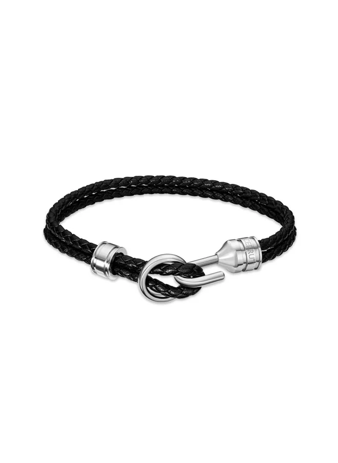 CERRUTI 1881 Dario Black Double Leather Bracelet with Stainless Steel Motif for Men