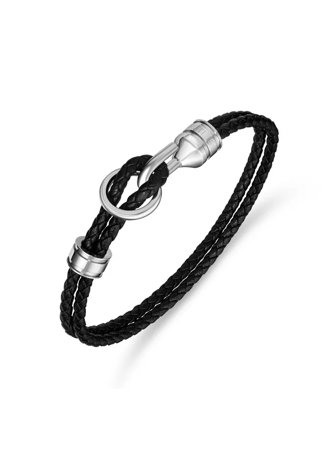 CERRUTI 1881 Dario Black Double Leather Bracelet with Stainless Steel Motif for Men