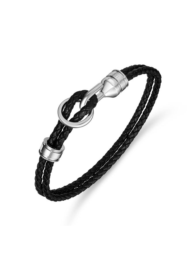 CERRUTI 1881 Dario Black Double Leather Bracelet with Stainless Steel Motif for Men  - Image 2