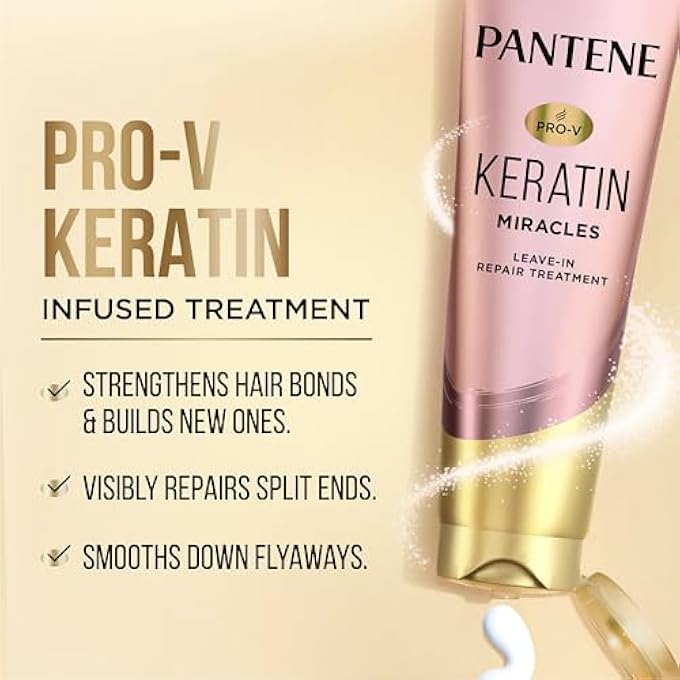 Pantene بلسم كيراتين بدون شطف مع زيت الأركان، علاج بروتين للشعر الجاف والتالف والمصبوغ، يصلح الأطراف المتقصفة ويحمي من التلف، خالي من الفورمالديهايد، 8.4 أونصة سائلة - Image 3