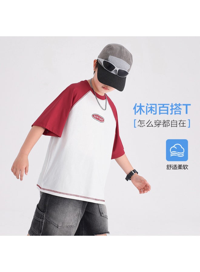 Boys' Summer Color-blocked Digital Sports Short-sleeved T-shirt  New Style Kidsren's Clothing Summer Half-sleeved Ice-feel Top