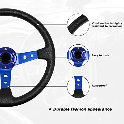 QYMOPAY Drifting Deep Dish Racing Steering Wheel, 6 Bolt Anti-Slip Leather and Aluminum Gaming Steering Wheel with Horn Button for Racing/Car Sim Driving/JDM Sports (Blue) - Image 3