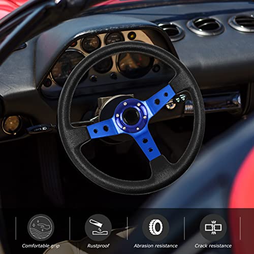 QYMOPAY Drifting Deep Dish Racing Steering Wheel, 6 Bolt Anti-Slip Leather and Aluminum Gaming Steering Wheel with Horn Button for Racing/Car Sim Driving/JDM Sports (Blue) - Image 5
