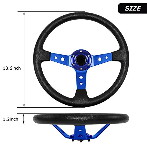 QYMOPAY Drifting Deep Dish Racing Steering Wheel, 6 Bolt Anti-Slip Leather and Aluminum Gaming Steering Wheel with Horn Button for Racing/Car Sim Driving/JDM Sports (Blue) - Image 2