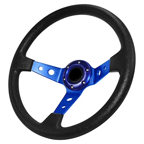 QYMOPAY Drifting Deep Dish Racing Steering Wheel, 6 Bolt Anti-Slip Leather and Aluminum Gaming Steering Wheel with Horn Button for Racing/Car Sim Driving/JDM Sports (Blue) - Image 1