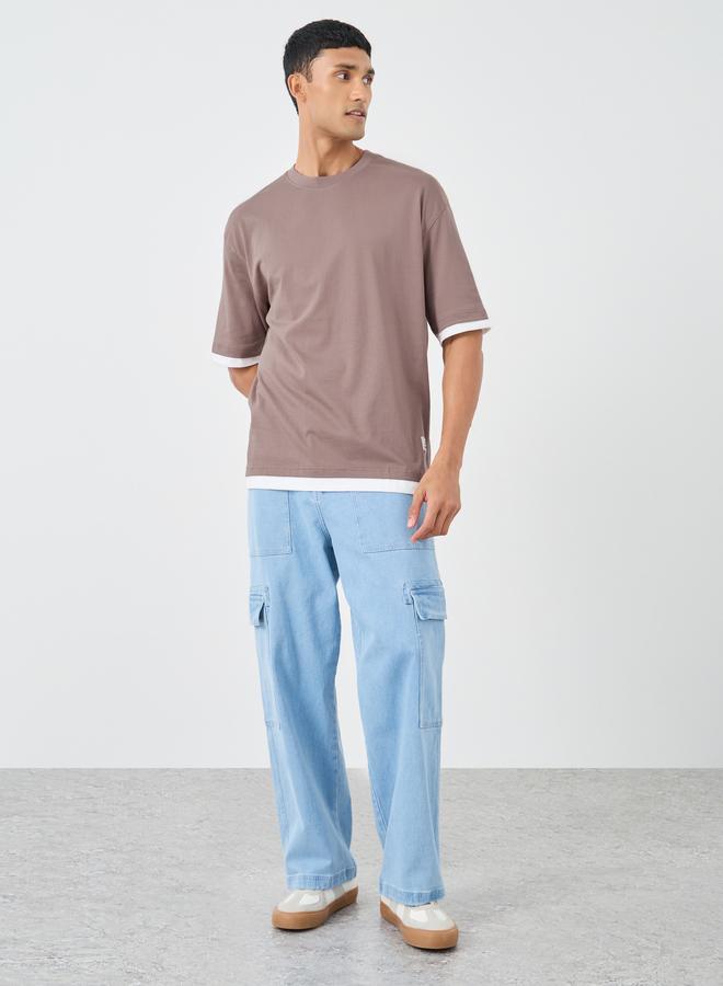 Styli Contrast Trim Pure Cotton Oversized T-Shirt with Badge Detail - Image 2