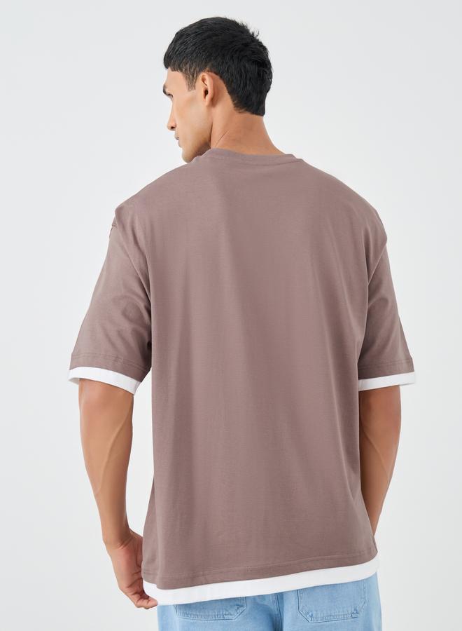 Styli Contrast Trim Pure Cotton Oversized T-Shirt with Badge Detail - Image 4
