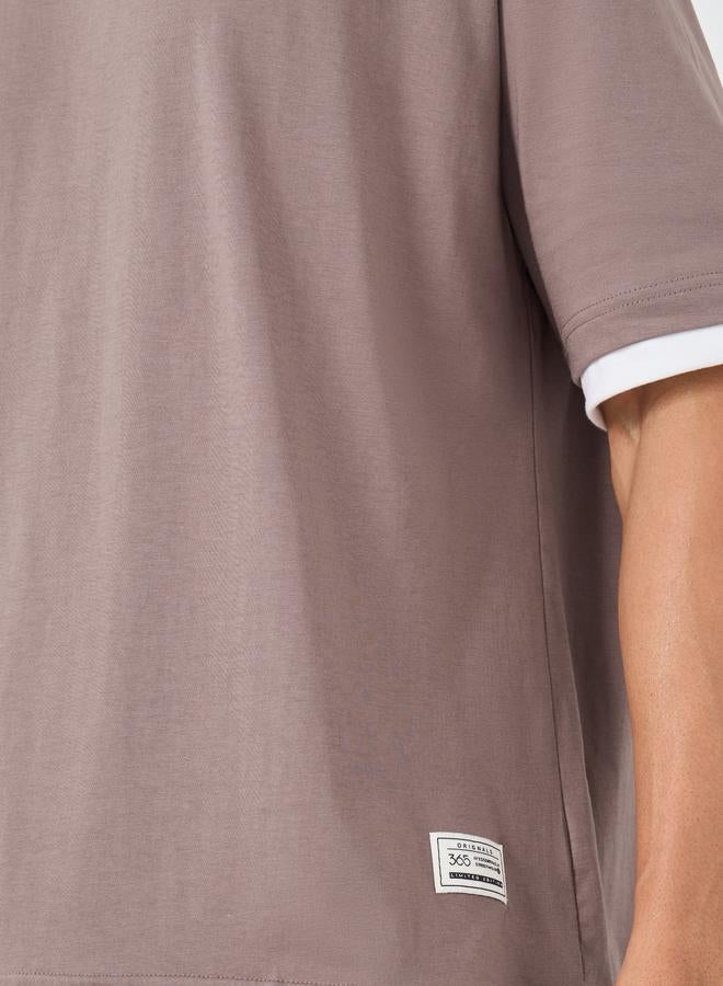 Styli Contrast Trim Pure Cotton Oversized T-Shirt with Badge Detail - Image 3