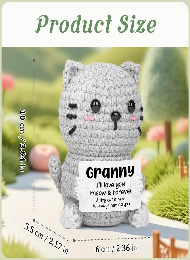 AceThrills Granny Gifts, Birthday Gifts for Granny from Granddaughter Grandson, Grandma Handmade Emotional Positive Mini Crochet Cat - Image 2