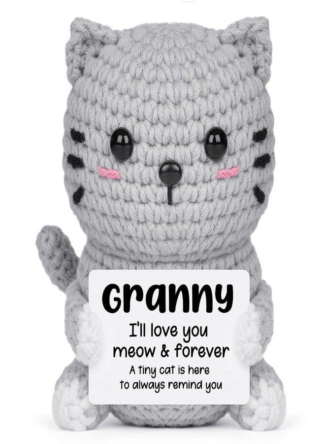 AceThrills Granny Gifts, Birthday Gifts for Granny from Granddaughter Grandson, Grandma Handmade Emotional Positive Mini Crochet Cat - Image 1