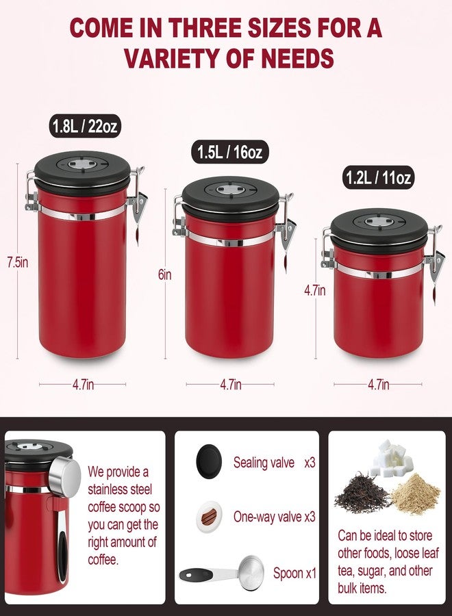 ShanSon Coffee Canister Airtight Coffee Container Stainless Steel Coffee Bean Storage Container with Scoop Coffee Canister for Beans Grounds Sugar Flour Tea Cereal,22OZ,Red - Image 3
