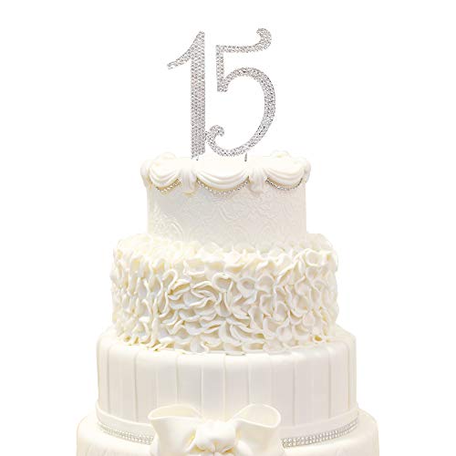 Hatcher lee Bling Crystal Rhinestone 15 Birthday Cake Topper - Best Keepsake | 15th Party Decorations Silver - Image 5