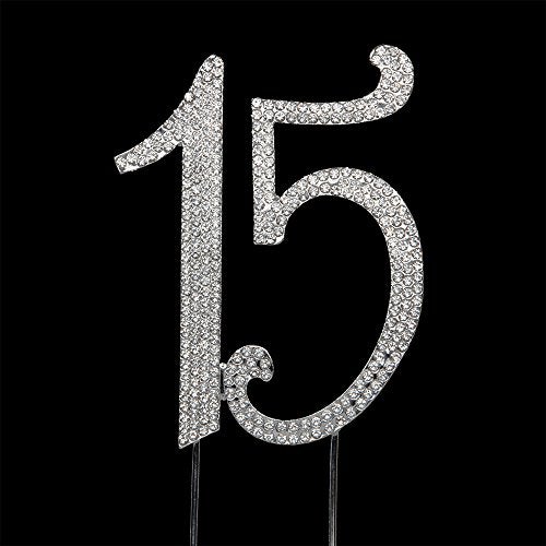 Hatcher lee Bling Crystal Rhinestone 15 Birthday Cake Topper - Best Keepsake | 15th Party Decorations Silver - Image 4